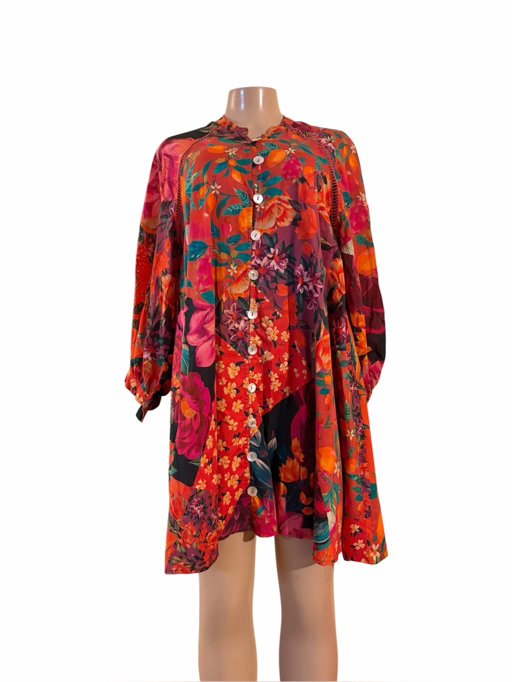 FARM Rio Red Multicolor Floral Button-Front Tunic Robe - Picture 5 of 11